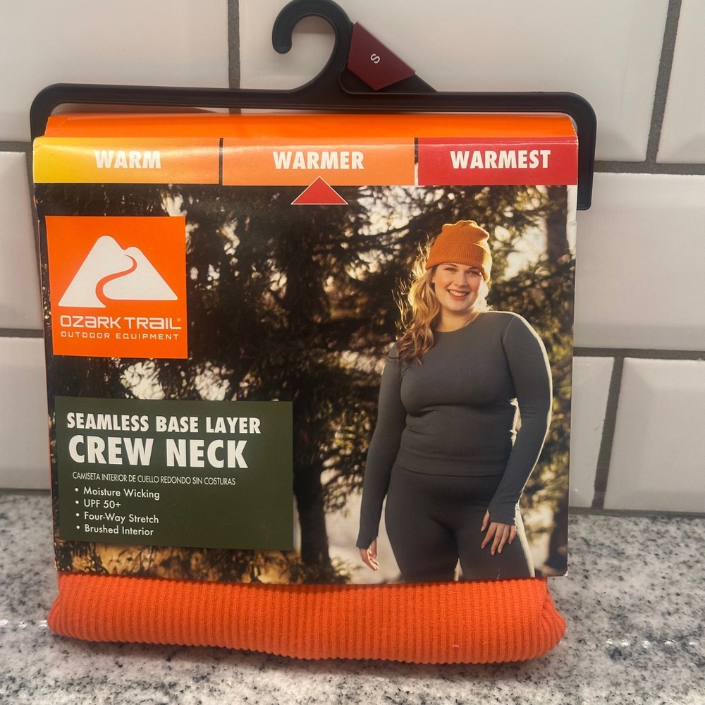 New Ozark Trail Womens S Base Layer Top Orange Seamless Ribbed Thermal Crew Neck